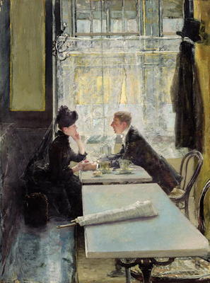 Lovers in a Cafe (panel) de Gotthardt Johann Kuehl