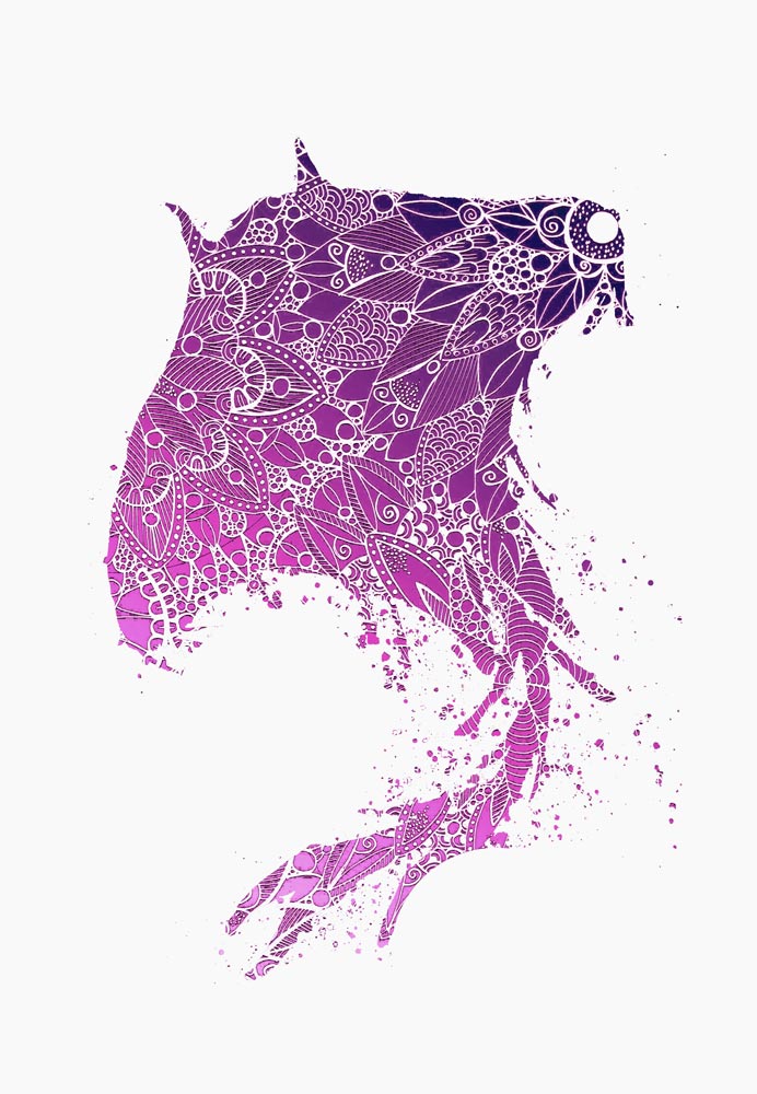 Purple Mandala Manta Ray Silhouette de Sebastian  Grafmann