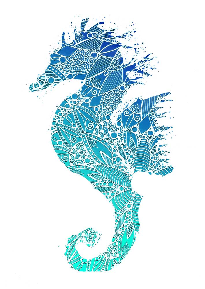 Blue Mandala Seahorse Silhouette de Sebastian  Grafmann