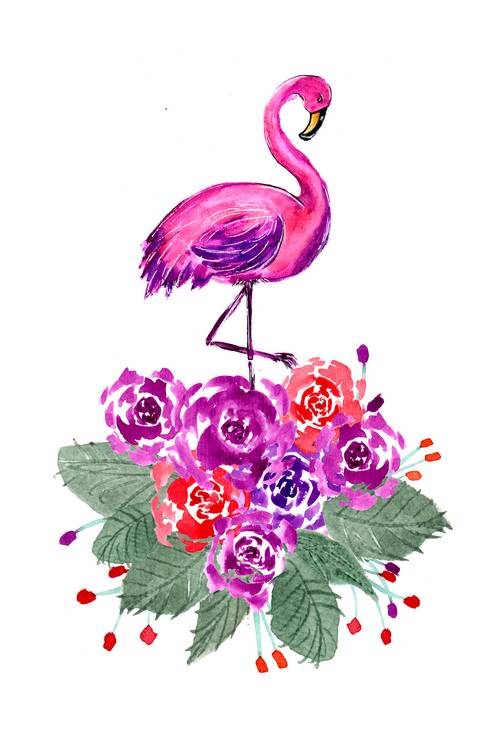 Flamingo und Rosen de Sebastian  Grafmann