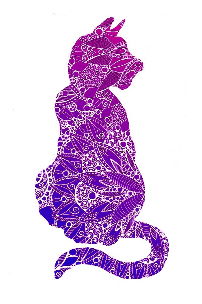 Purple Mandala Cat Silhouette de Sebastian  Grafmann
