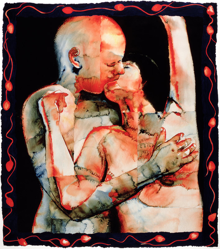 The Kiss, 1987 (w/c & acrylic on paper)  de Graham  Dean