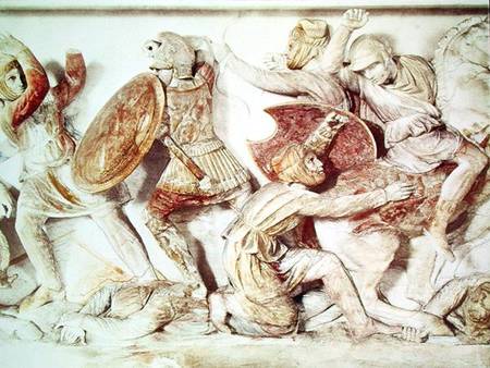 The Alexander Sarcophagus depicting a battle scene de Greek