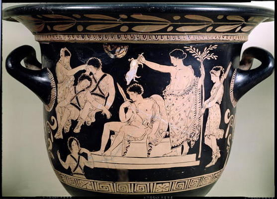 Orestes as a Suppliant at the Shrine of Apollo in Delphi, detail from an Attic red-figure krater, at de Greek 4th century BC