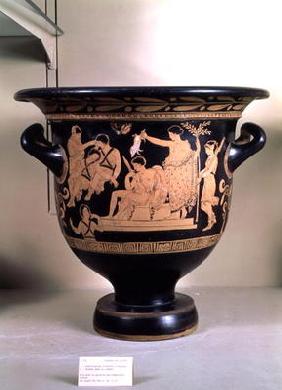 Attic red-figure krater depicting Orestes as suppliant at the shrine of Apollo in Delphi, attributed