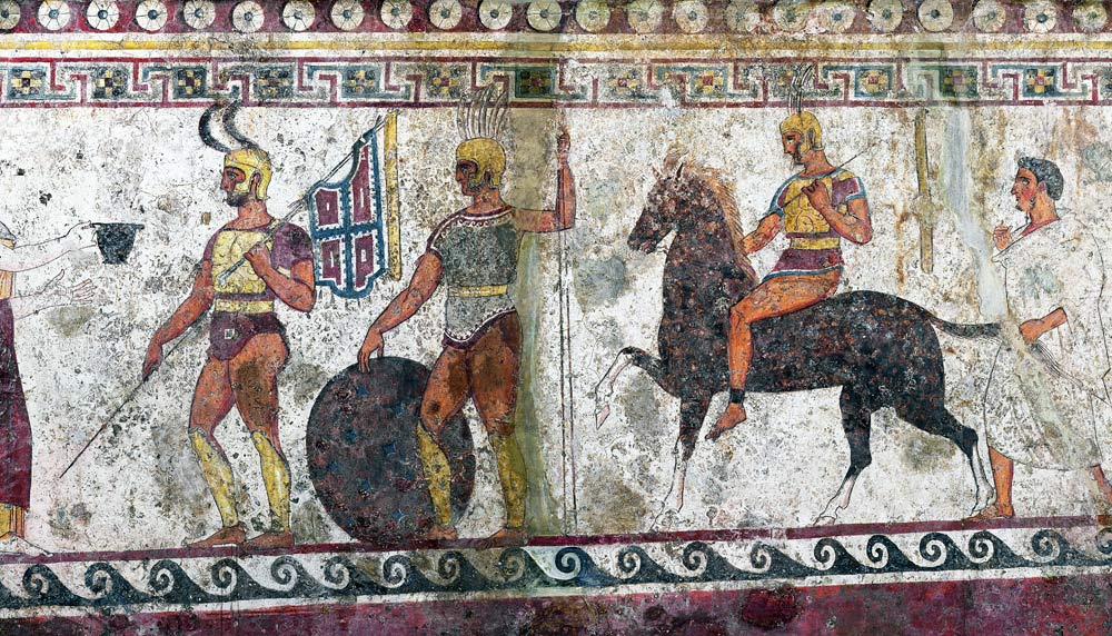 Foot soldiers and cavalry, tomb painting from Paestum de Greek School
