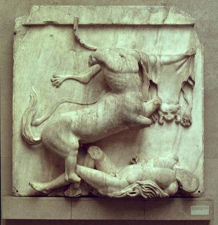 A Centaur triumphing over a Lapith, metope XXVIII from the south side of the Parthenon de Greek School