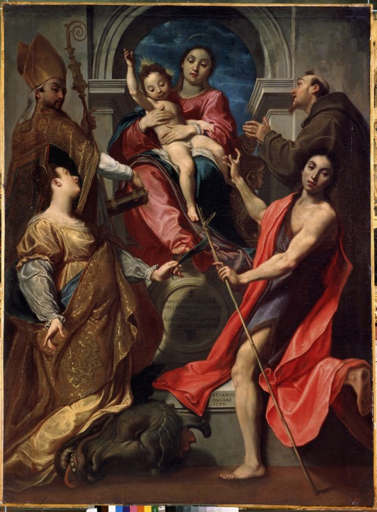 Virgin and Child with Saints Francis of Assisi, John the Baptist, Margaret and Gregory the Great de Gregorio Pagani