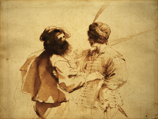 Guercino, Young Soldier & Father /Draw. de Guercino (eigentl. Giovanni Francesco Barbieri)