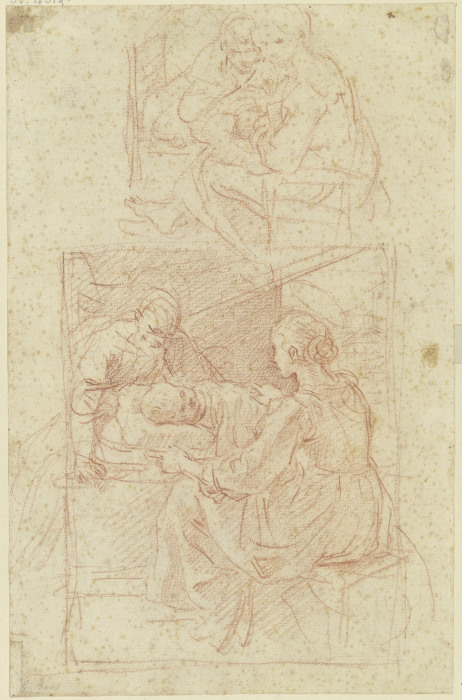 Heilige Familie, das Kind liegt im Bett, oben ein zweiter Entwurf de Guido Reni