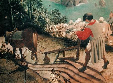Landscape with the Fall of Icarus, detail of a man ploughing de Giuseppe Pellizza da Volpedo