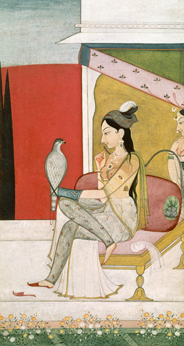 Lady with a Hawk, Pahari Style, Punjab Hills de Guler School