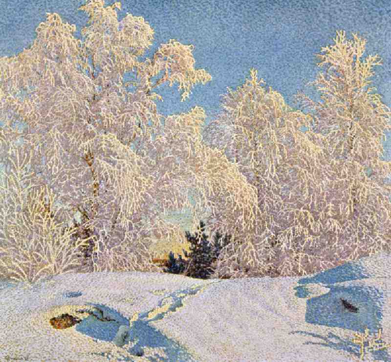 Frost in Sunshine, 1921 (colour litho) de Gustaf Edolf Fjaestad
