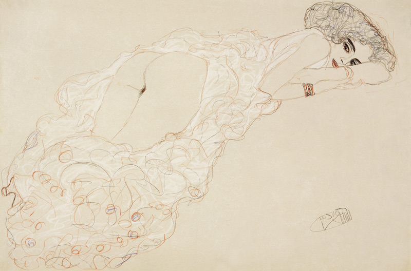 Reclining Nude Lying on Her Stomach and Facing Right de Gustav Klimt