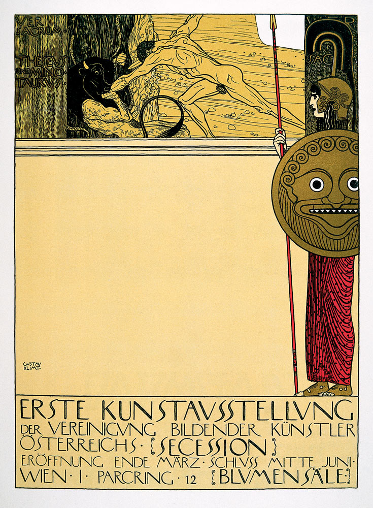 Plakat für die 1. Sezessions-Ausstellung (unzensuriert), in "die Fläche", 1898. de Gustav Klimt