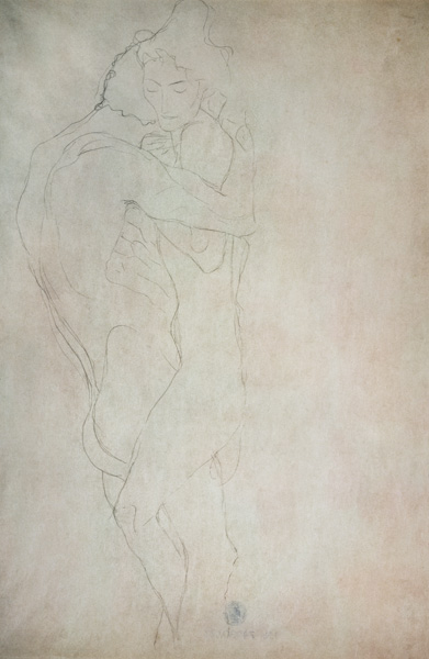 Liebespaar nach rechts liegend de Gustav Klimt