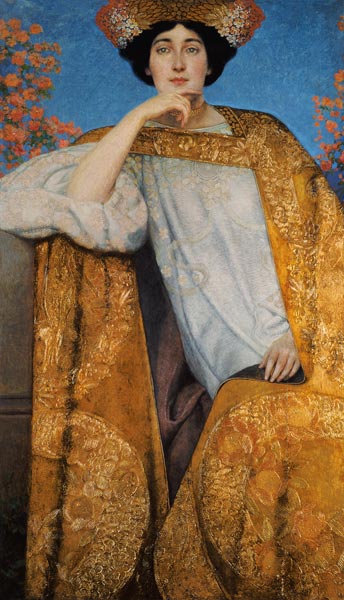 Portrait of a Woman in a Golden Dress, painted in collaboration with Ernst Klimt (1864-92) Franz Mat de Gustav Klimt