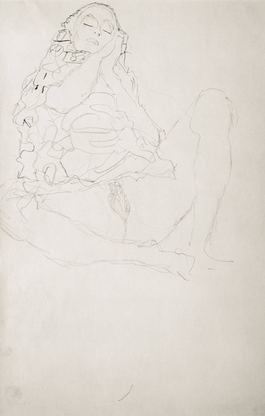 Sitzender Halbakt mit geschlossenen Augen de Gustav Klimt
