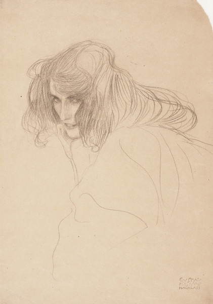Study of a woman's head in three-quarter profile (Study for Unchastity in the Beethoven Frieze) de Gustav Klimt