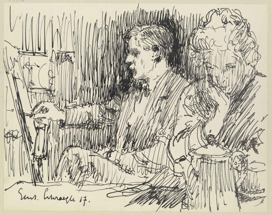 Zeichner und Dame am Tisch de Gustav Schraegle