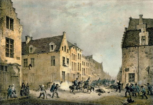 Diversion of a Dutch Division at the Porte de Flandre, Brussels, 23rd September 1830, engraved by Je de Gustave Adolphe Simoneau