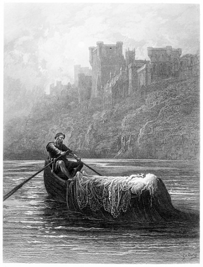 The Body of Elaine on its way to King Arthur''s Palace, illustration from ''Idylls of the King'' de Gustave Alfred TennysonDore