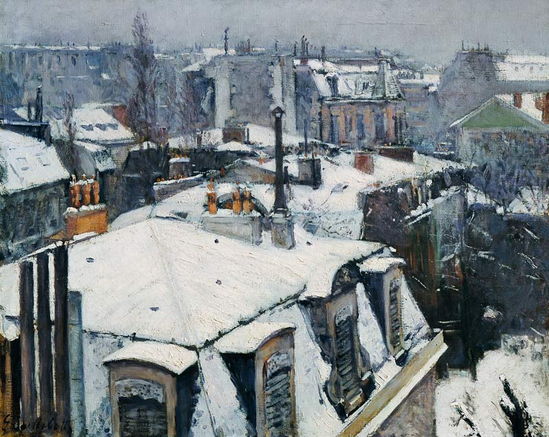 Vista sobre los techos (Efecto de nieve). o llamado Techos bajo la nieve de Gustave Caillebotte