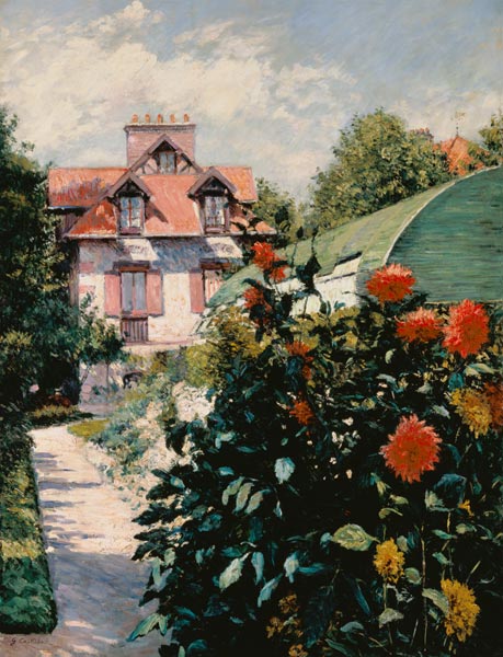Die Dahlien - Garten im kleinen Dorf Gennevilliers de Gustave Caillebotte