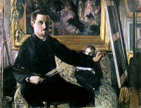 Auto-retrato con un caballete de Gustave Caillebotte