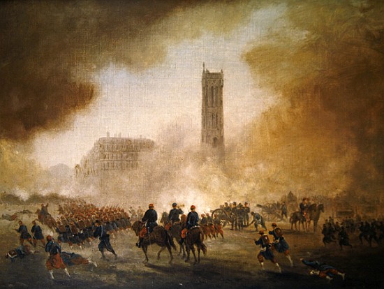Paris Commune: fighting in front of the Tour Saint-Jacques de Gustave Clarence Rodolphe Boulanger
