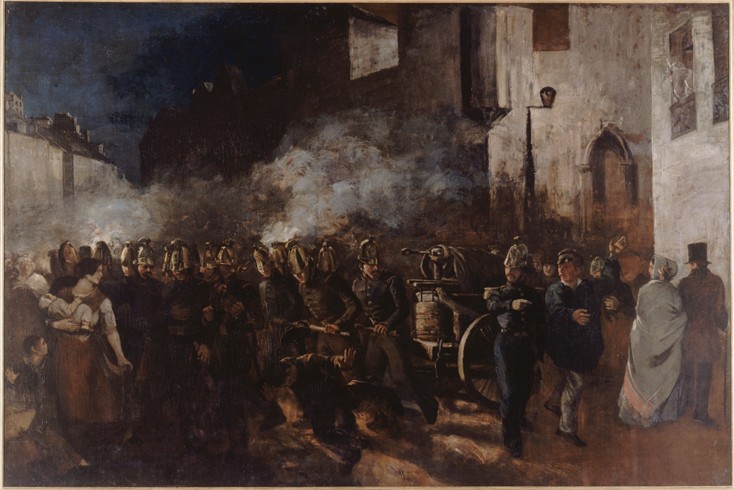 Firemen Running to a Fire de Gustave Courbet