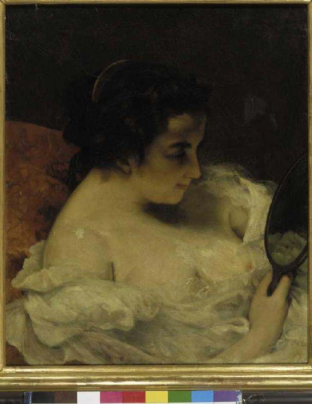 Woman looks at herself in the hand mirror de Gustave Courbet