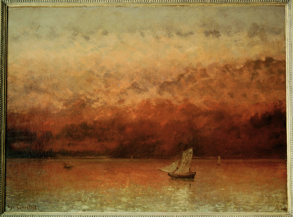 Lake Geneva at sunset. Canvas Kunstmuseu de Gustave Courbet