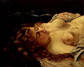 Sleeping red-haired woman. de Gustave Courbet