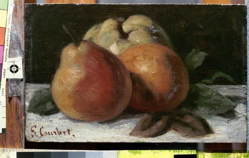 Stillleben mit Apfel, Birne und Orange de Gustave Courbet