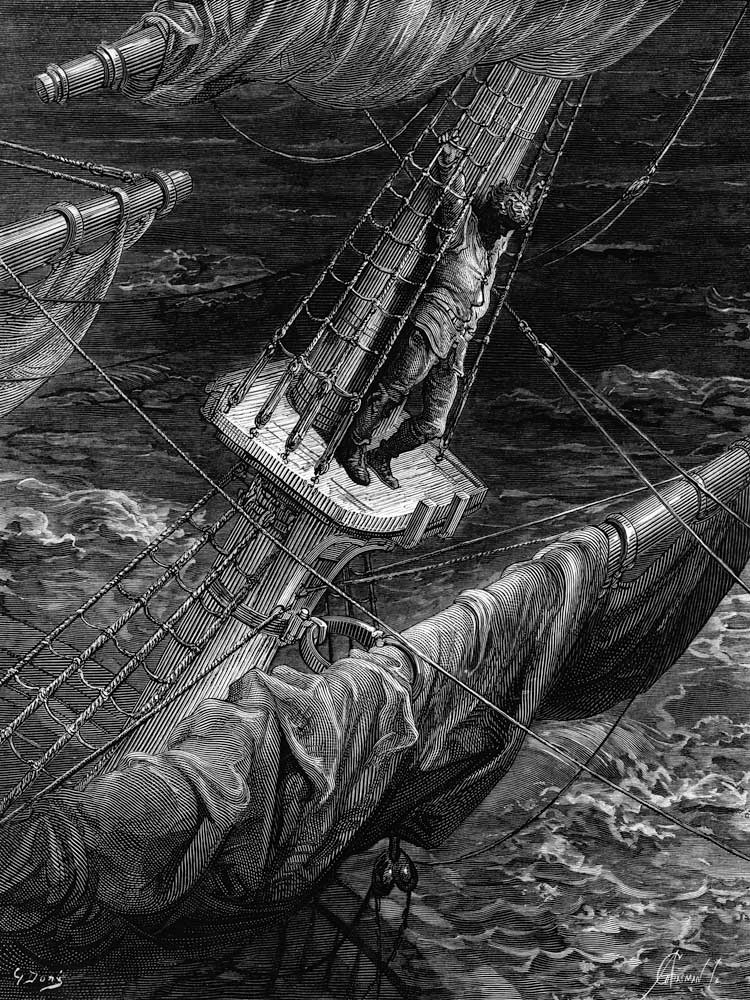The Mariner regrets his shooting of the Albatross, scene from ''The Rime of the Ancient Mariner'' S. de Gustave Doré