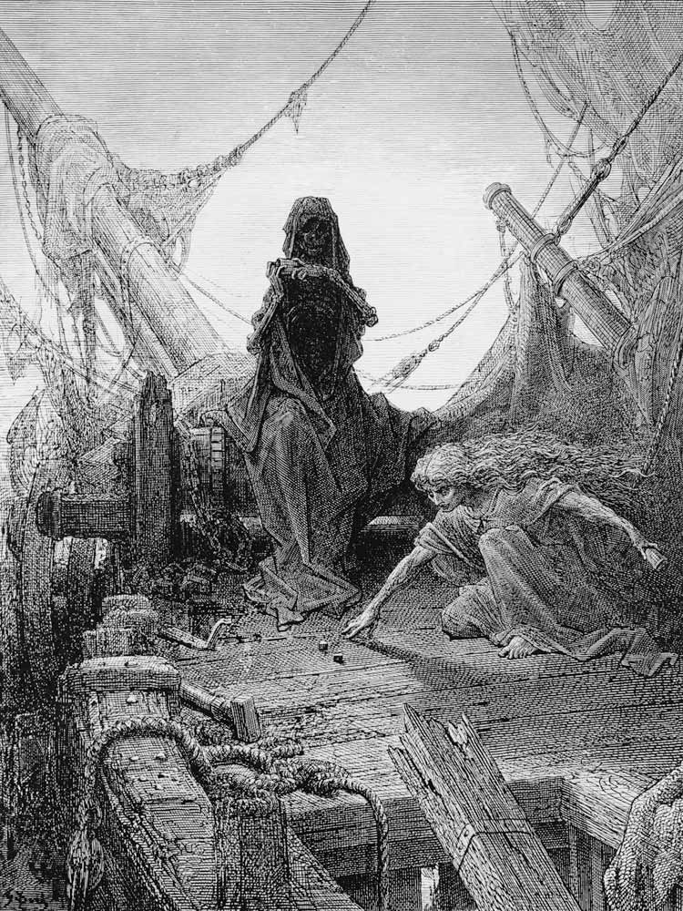 The ''Night-mare Life-in-Death'' plays dice with Death for the souls of the crew, scene from ''The R de Gustave Doré