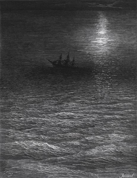 The marooned ship in a moonlit sea, scene from ''The Rime of the Ancient Mariner'' S.T. Coleridge,S. de Gustave Doré