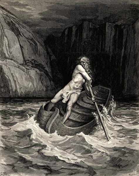 Arrival of Charon. Illustration to the Divine Comedy by Dante Alighieri de Gustave Doré
