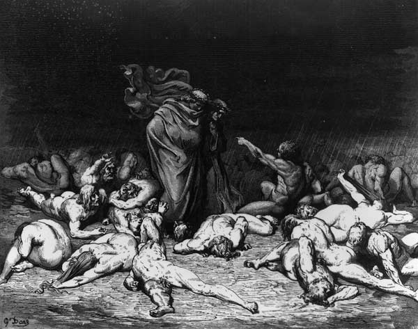 Dante and Virgil in Hell, illustration f - Gustave Doré en reproducción  impresa o copia al óleo sobre lienzo.