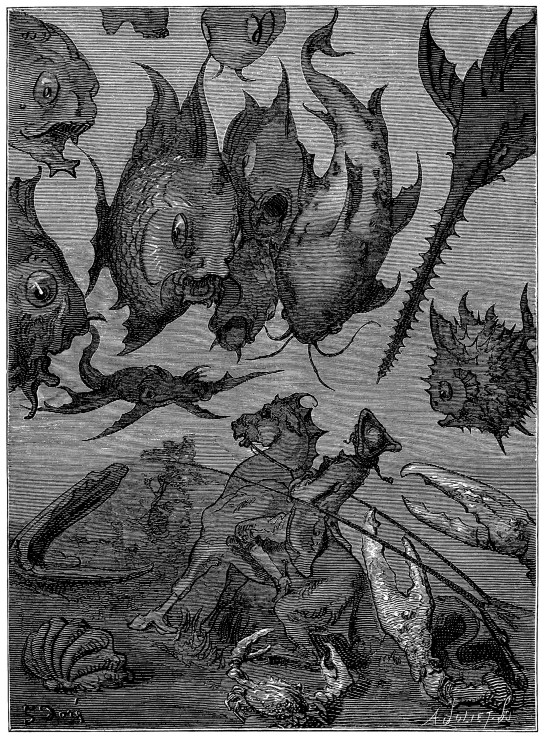 Illustration to the book "The Surprising Adventures of Baron Münchhausen" by Rudolph Erich Raspe de Gustave Doré