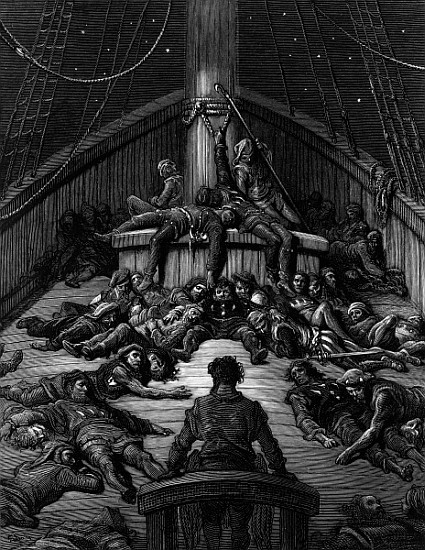 The Mariner gazes on his dead companions and laments the curse of his survival while all his fellow  de Gustave Doré