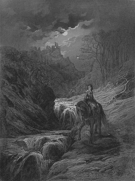 The Moonlight Ride, illustration from ''Idylls of the King'' Alfred Tennyson de Gustave Doré