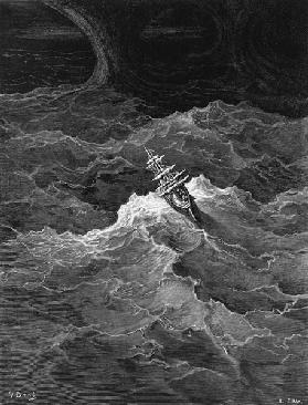 Ship in stormy sea, scene from ''The Rime of the Ancient Mariner'' S.T. Coleridge,S.T. Coleridge, pu