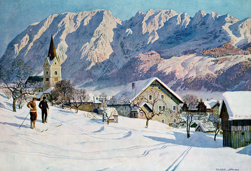 Mittendorf in Austria, after an original watercolour (colour litho) de Gustave Jahn