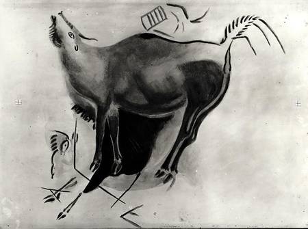 Copy of a rock painting at the Altamira Caves depicting a stag belling (pen & ink on paper) de Guy-Pierre Fauconnet