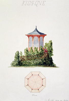 Design for a pavilion in simplified oriental style, from a folio of original drawings in classical a de H. Monnot