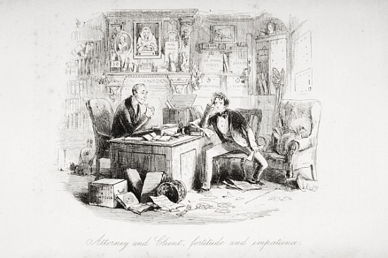 Attorney and Client, fortitude and impatience, illustration from ''Bleak House'' Charles Dickens (18 de Hablot Knight (Phiz) Browne
