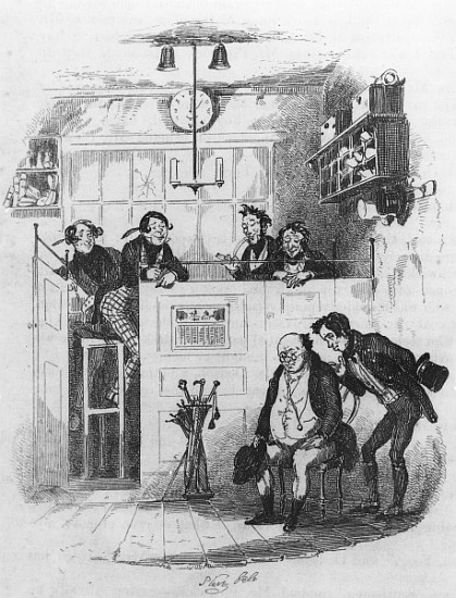 Mr. Pickwick and Sam in the attorney''s office, illustration from ''The Pickwick Papers'' Charles Di de Hablot Knight (Phiz) Browne