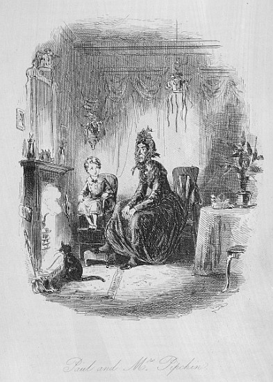 Paul and Mrs. Pipchin, illustration from ''Dombey and Son'' Charles Dickens (1812-70) first publishe de Hablot Knight (Phiz) Browne